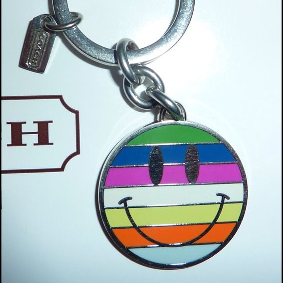 COACH LEGACY STRIPE HAPPY FACE SMILEY KAYCHAIN