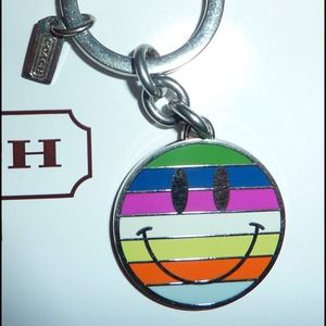 COACH LEGACY STRIPE HAPPY FACE SMILEY KAYCHAIN