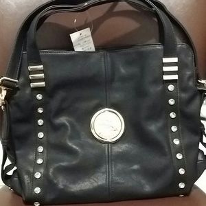 Black purse with gold embellishments