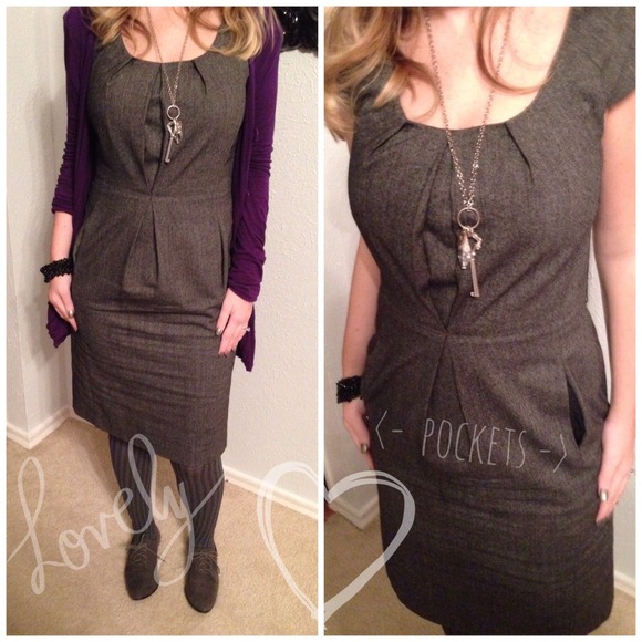 Grey Dress w Pockets. Hubs calls it Sexy Librarian