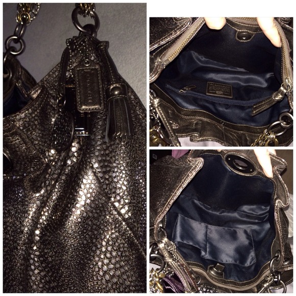 COACH EXOTIC CRACKLED LEATHER HOBO. - Picture 3 of 4