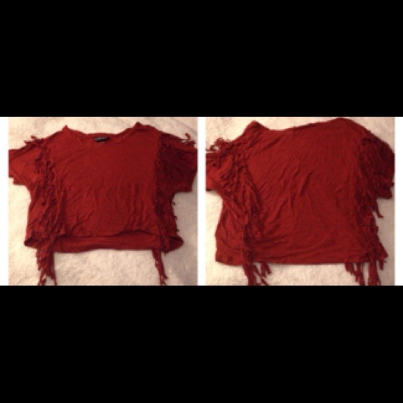 Burgundy fringed crop top