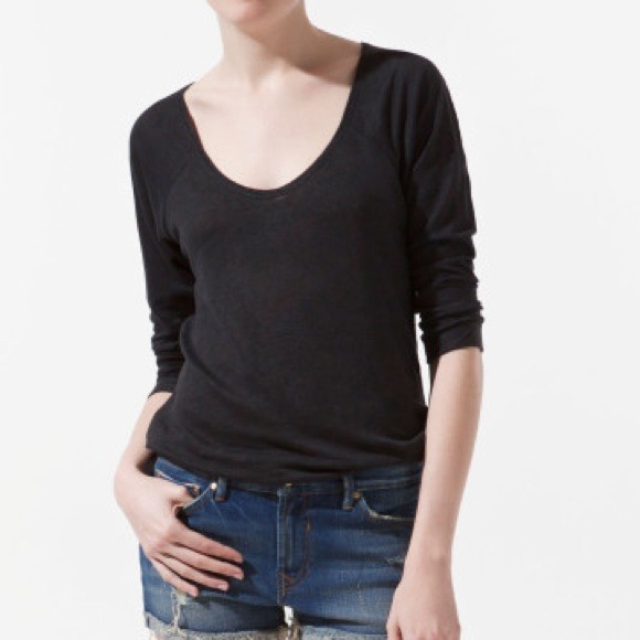 Zara linen 3/4 sleeve sweater black