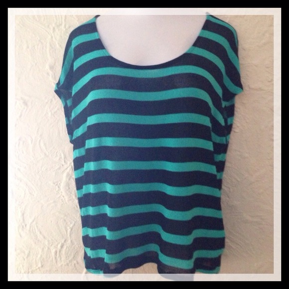 Lightweight teal and black stripe sweater