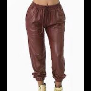 Faux Leather Jogger Pants (L) and crop top (XL)