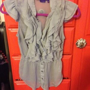 Grey Sheer Ruffle Blouse