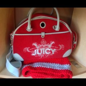 🐶👜 Juicy Couture large red/lite blue pet carrier