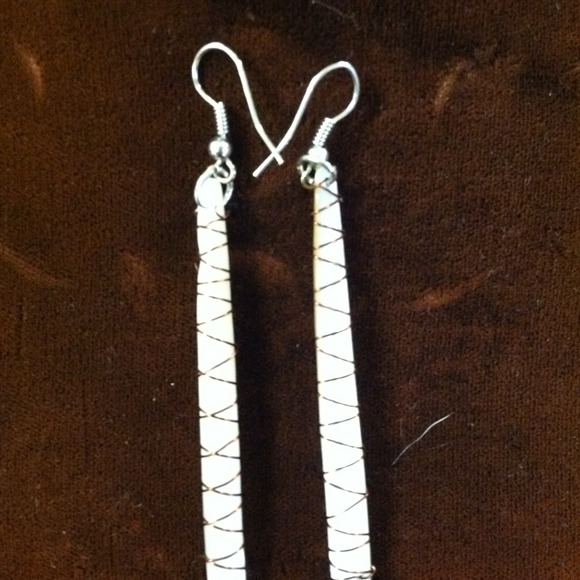 Mother of pearl copper wrapped earrings - Picture 1 of 4