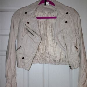 Off white faux leather cropped moto jacket