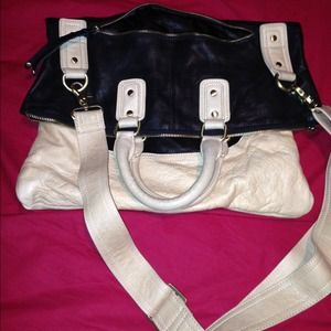 SOLD** Black and creme leather hobo