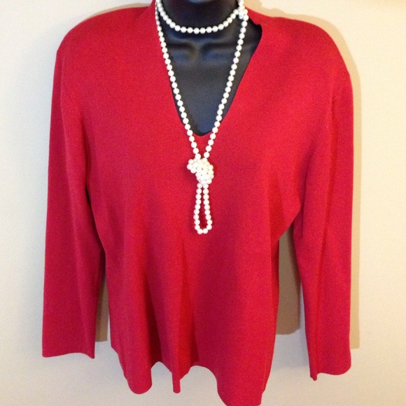 Red V-neck Knit Top.