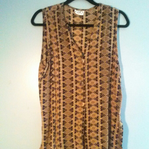 Brown tribal printed button up top