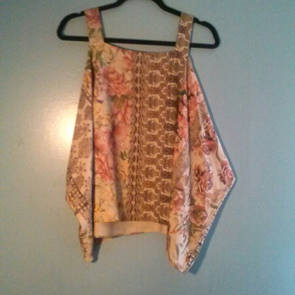 Vintage floral printed brown creme rose flowy top