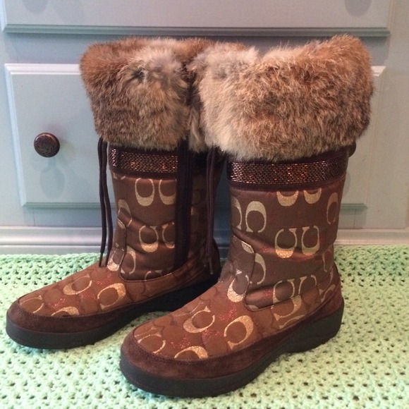 Coach Boots - COACH METALLIC REAL RABBIT FUR WARM WINTER BOOTS!