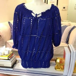 INC Cobalt Eyelet Peasant Top with Drawstring