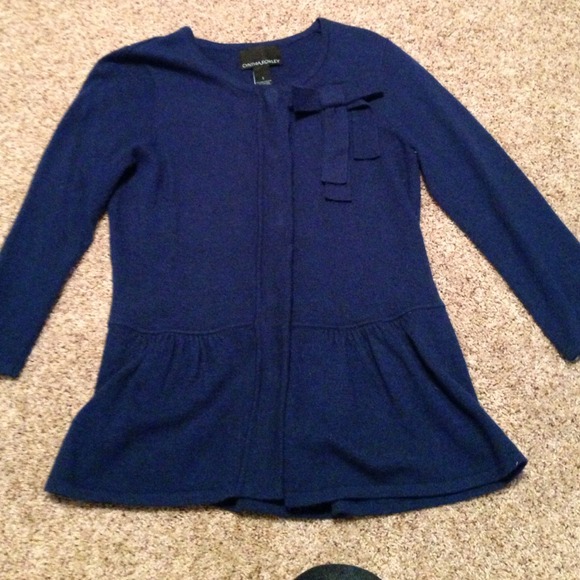 Blue Bow Peplum Cardigan