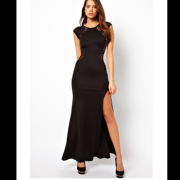 Sexy Long Racerback Lace Black Slit Evening Dress - Picture 2 of 4