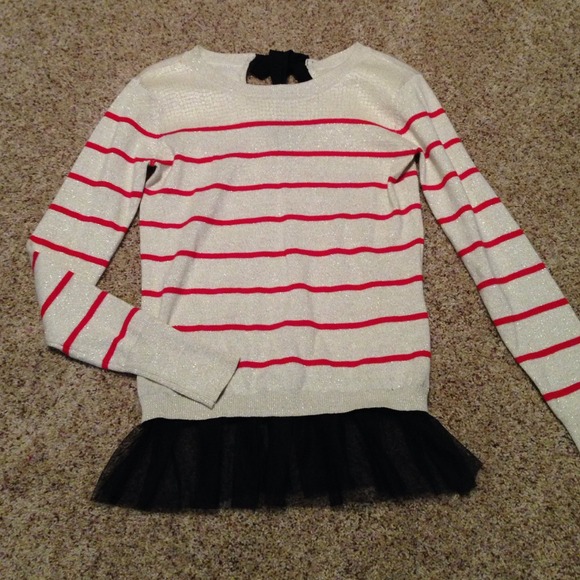 Red Striped Sweater with Black Tulle
