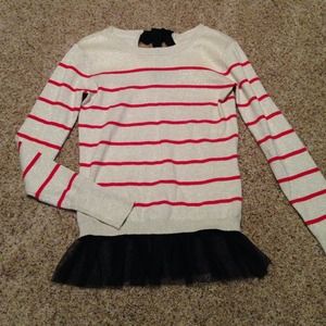 Red Striped Sweater with Black Tulle