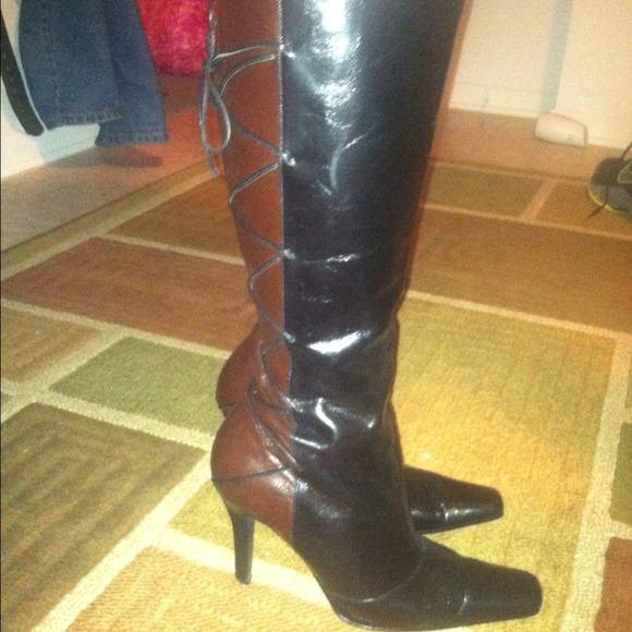 Black and brown leather lace up boots