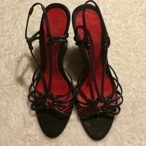7.5 New York Transit Black & Red Strappy Wedge