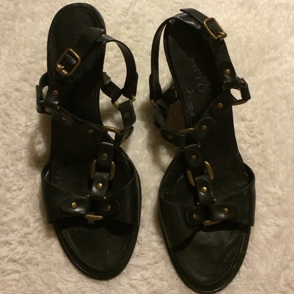 Black & Gold Strappy 6.5 Franco Sarto Heels