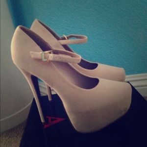 Nude suede Mary Jane pumps