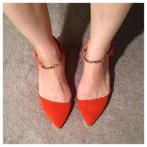 Orange suede 1/2 inch heel flats