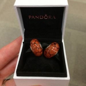 NIB - 2 x-l Murano Glass Beads. Burnt orange color