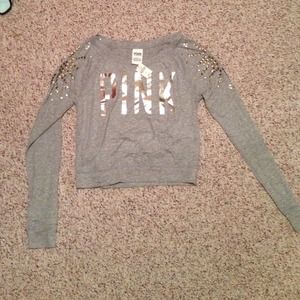 Victoria's Secret pink gray sparkl bling LS top