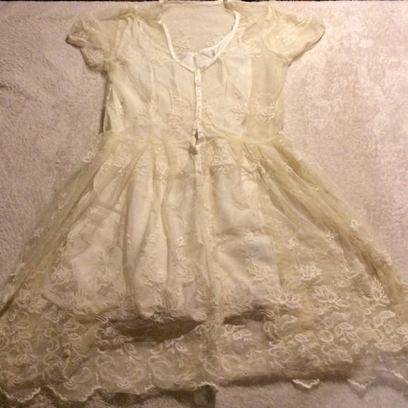 Cream Sheer Large Lace Thistlepearl Dress w/ Slip