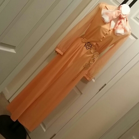 Sold. Peach Vintage Maxi Dress - Picture 4 of 4