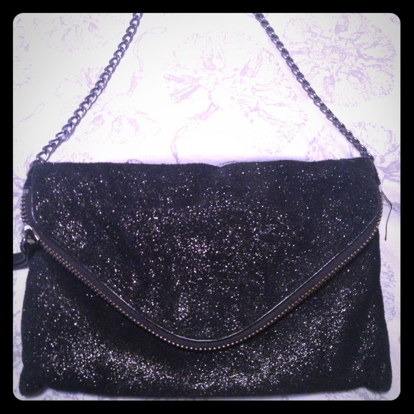 J Crew black glitter chain purse/clutch