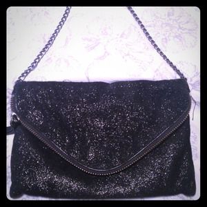 J Crew black glitter chain purse/clutch