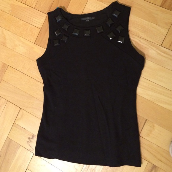 Black wool tank top with black jewel detail