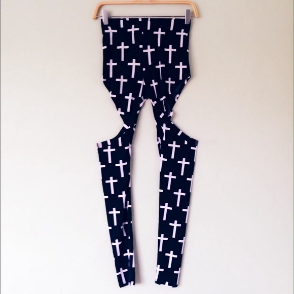 Cross Cutout Garter Black Leggings