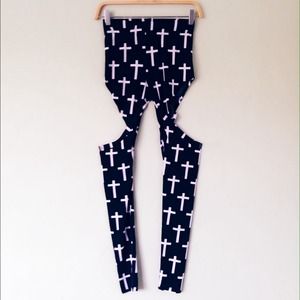 Cross Cutout Garter Black Leggings