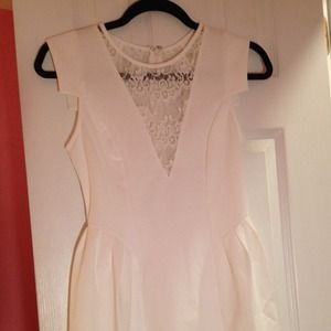 White Lace V Peplum Dress