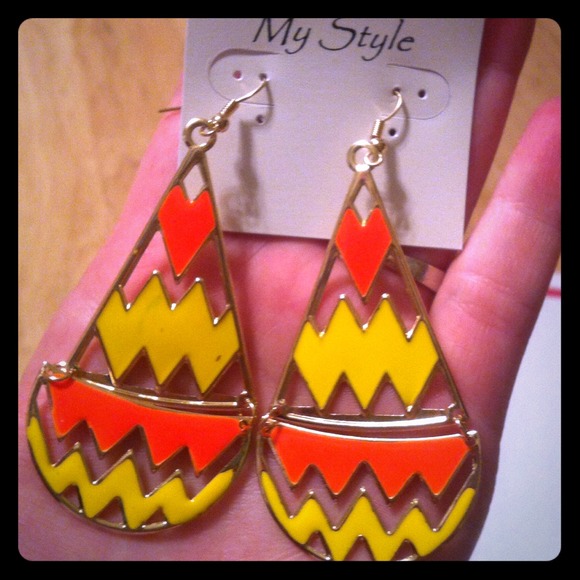Yellow & orange chevron earrings