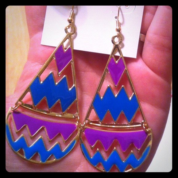 Blue and purple chevron earrings