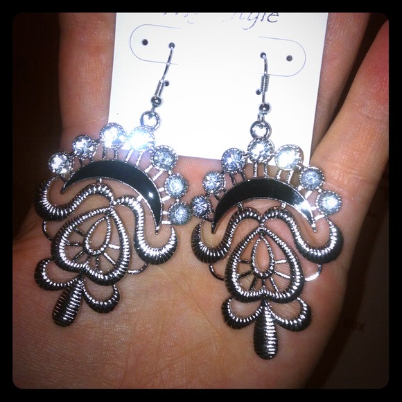 Black enamel chandelier earrings
