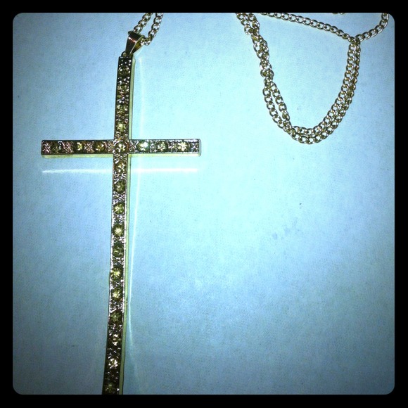 AMAZING hold cross encrusted w/ yellow rhinestones
