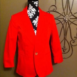 Bright red/orange 3/4 ruched sleeve blazer
