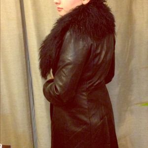 Shipping for BEBE Black Leather Coat with Fur Trim