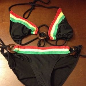 Tie up 2 piece rasta bathing suit size medium