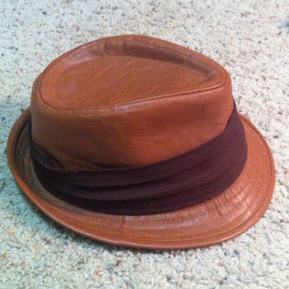 Brown leather fedora