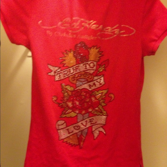 Ed Hardy Red Small Polo Shirt like new