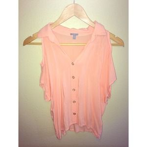 Pastel pink button down with peek-a-boo shoulders