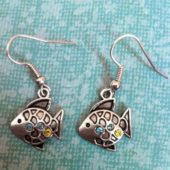 Silver Fish Dangle Earrings - Picture 2 of 4