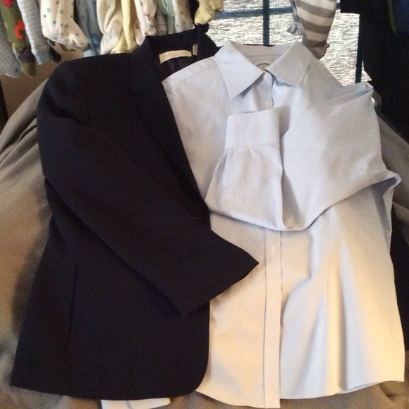 Suit jacket, shirt, and skirt